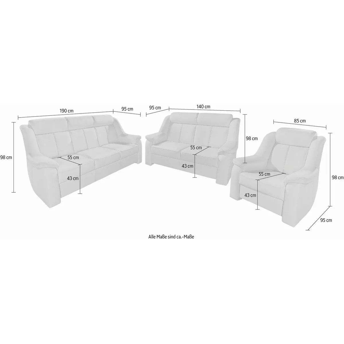 sit&more Polstergarnitur Basel, 3-Sitzer, 2-Sitzer und Sessel, individueller Komfort 4