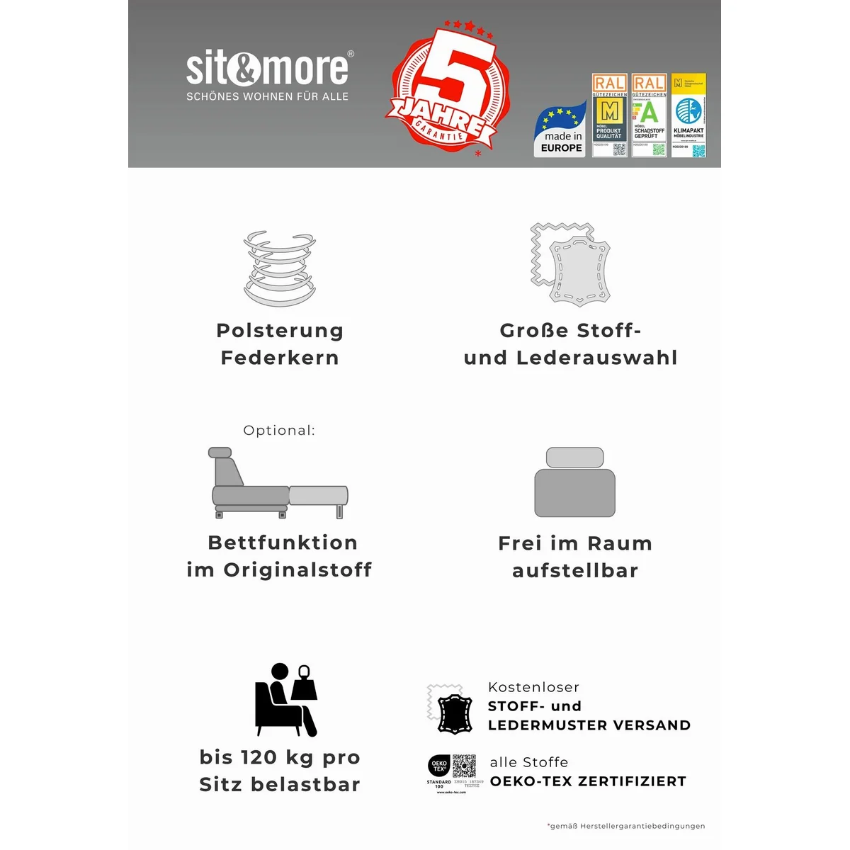 sit&more Polstergarnitur Savona, 2- & 3er-Sofa, modernes Design, komfortable Federkern-Polsterung 4