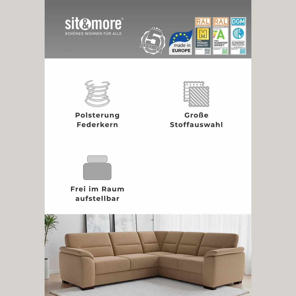 sit&more Ecksofa Montego L-Form, hoher Komfort, große Stoffauswahl, optional mit Schlaffunktion 3