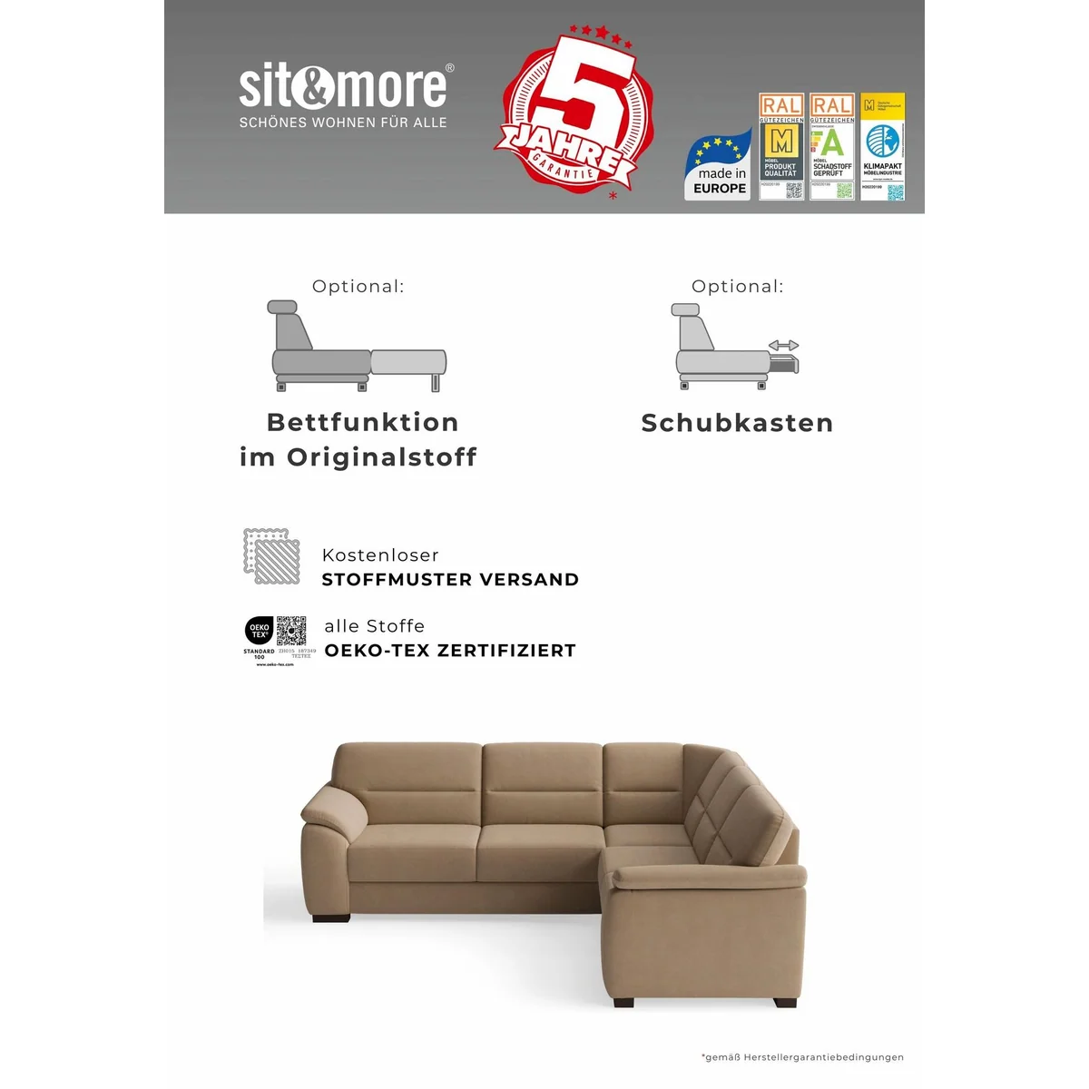 sit&more Ecksofa Montego L-Form, hoher Komfort, große Stoffauswahl, optional mit Schlaffunktion 4