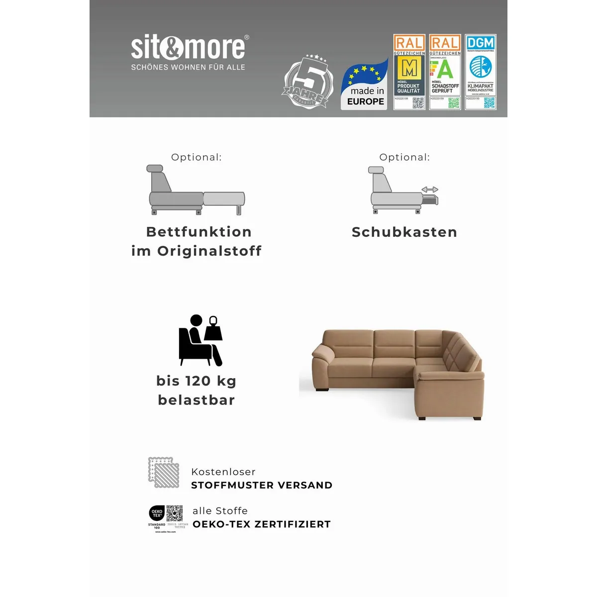 sit&more Ecksofa Montego L-Form, hoher Komfort, große Stoffauswahl, optional mit Schlaffunktion 5