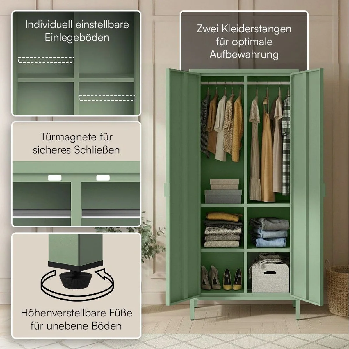 skølm Kleiderschrank Ituri aus Metall, stabil und modern mit 6 Fächern und 2 Kleiderstangen 3