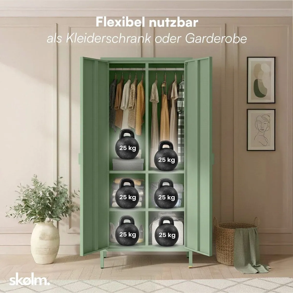 skølm Kleiderschrank Ituri aus Metall, stabil und modern mit 6 Fächern und 2 Kleiderstangen 5