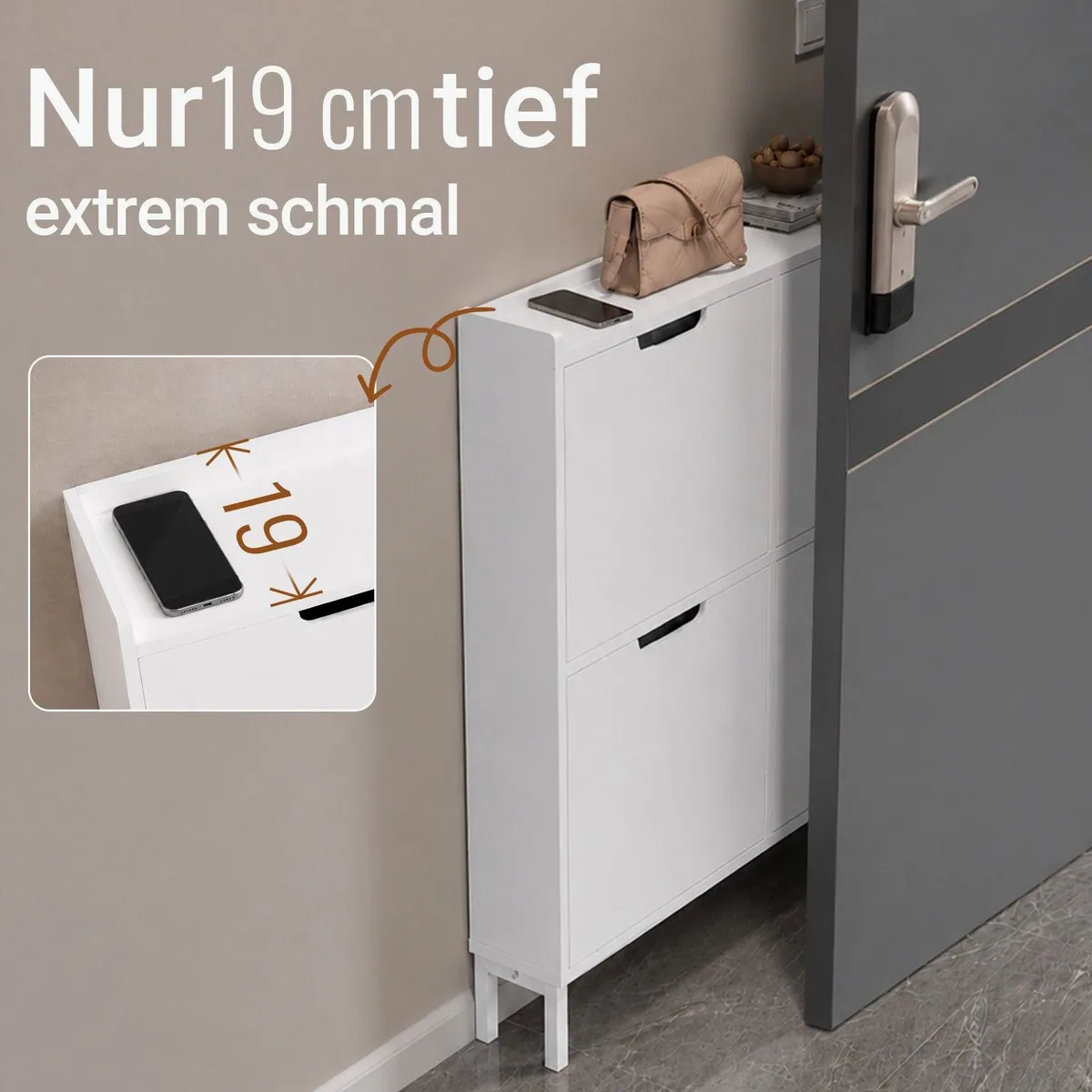 SoBuy Schuhkipper FSR100, schmaler Schuhschrank mit 4 Klappen für enge Flure 3