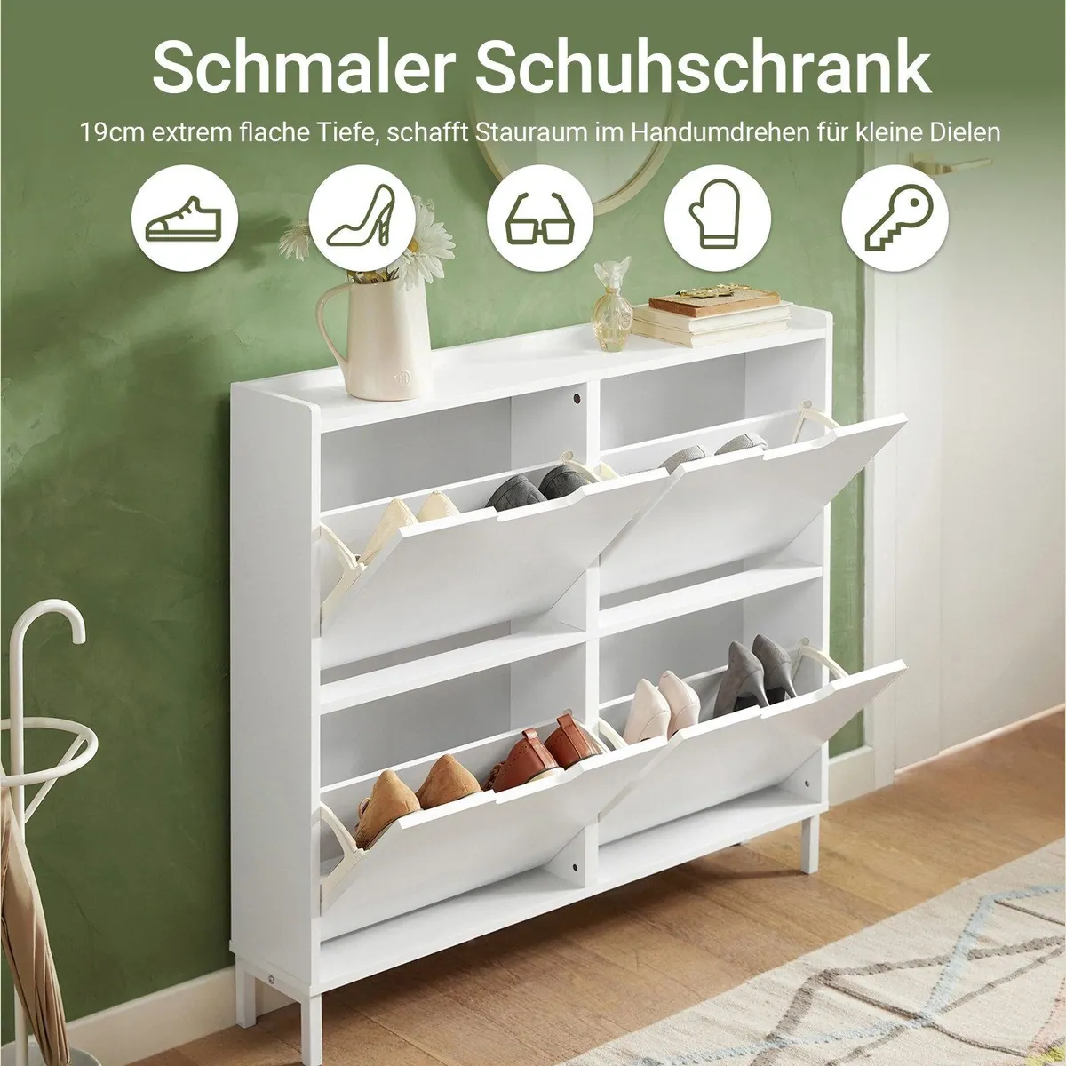 SoBuy Schuhkipper FSR100, schmaler Schuhschrank mit 4 Klappen für enge Flure 4