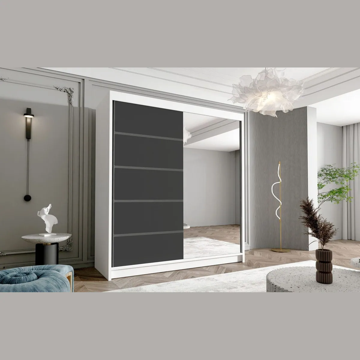 Sofnet Kleiderschrank Harry III, mit Spiegel, Schiebetüren, geräumig — 180x215x58 cm 2