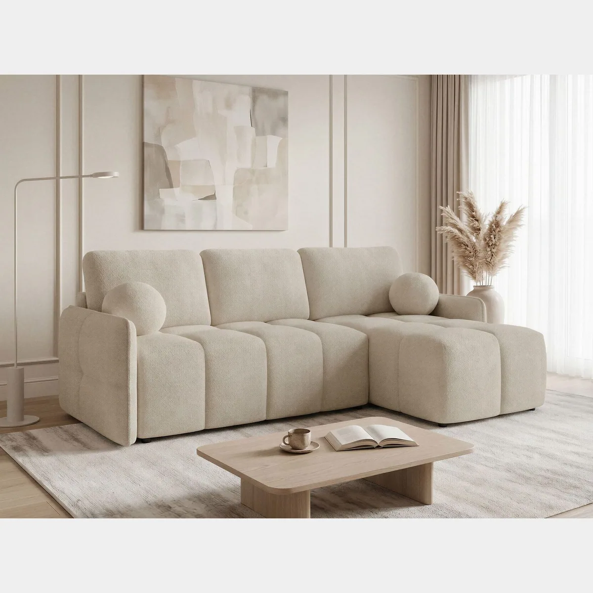 Sofnet Ecksofa Nubo, Schlaffunktion, L-Form, Bouclé-Design