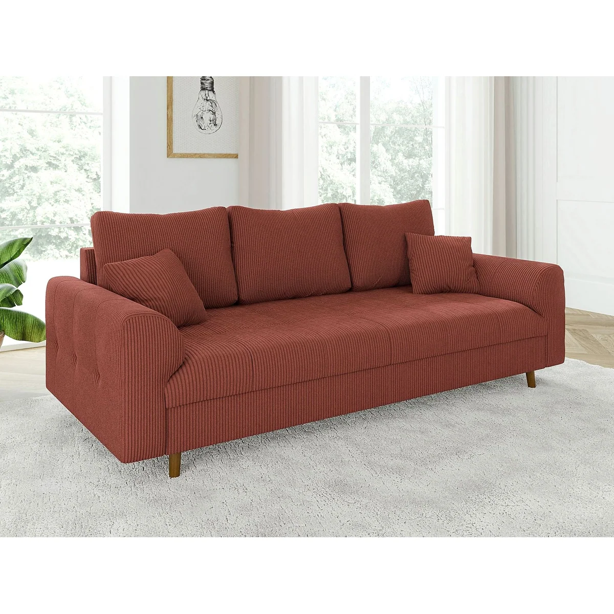 S-Style Möbel Polstergarnitur Zara, skandinavischer Stil, Cord-Stoff, elegante braune Holzfüße 2