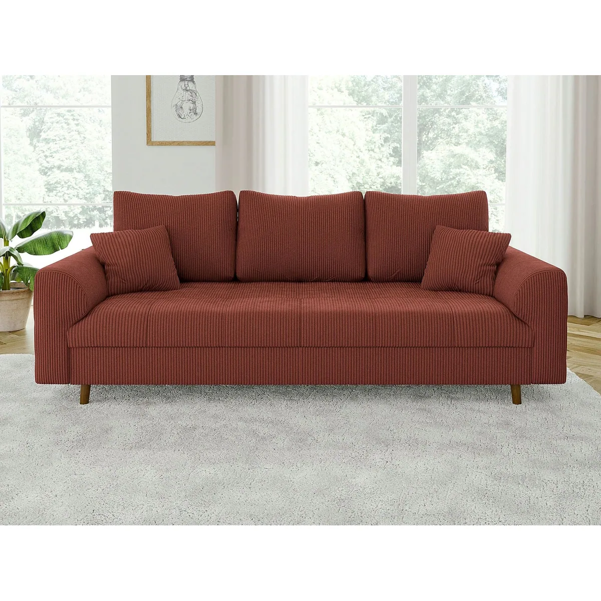 S-Style Möbel Polstergarnitur Zara, skandinavischer Stil, Cord-Stoff, elegante braune Holzfüße 3