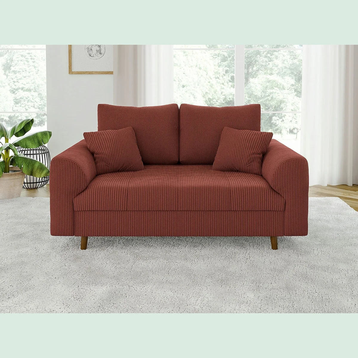 S-Style Möbel Polstergarnitur Zara, skandinavischer Stil, Cord-Stoff, elegante braune Holzfüße 5