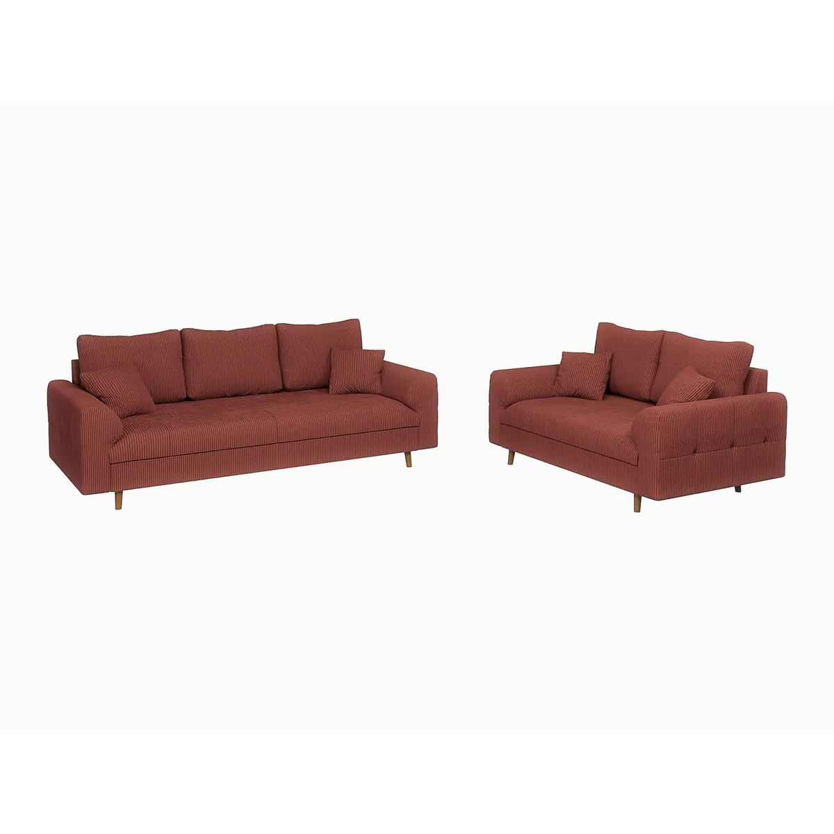 S-Style Möbel Polstergarnitur Zara, skandinavisches Design, Cord-Stoff, braune Holzfüße 2