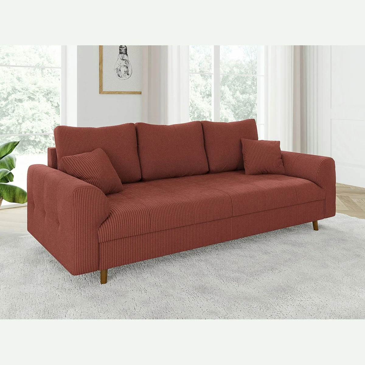 S-Style Möbel Polstergarnitur Zara, skandinavisches Design, Cord-Stoff, braune Holzfüße 3