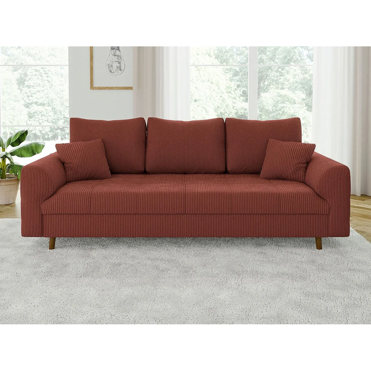 S-Style Möbel Polstergarnitur Zara, skandinavisches Design, Cord-Stoff, braune Holzfüße 5