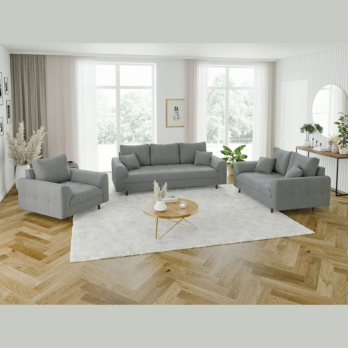 S-Style Möbel Polstergarnitur Leif, skandinavischer Stil, gemütlicher Boucle-Stoff — 3-Sitzer, 2-Sitzer, Sessel