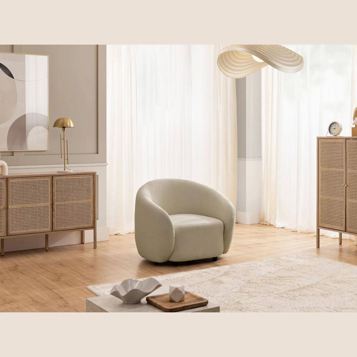 S-Style Möbel Roundi Polstergarnitur 3+2+1, Eleganz & Komfort in Bouclé 4