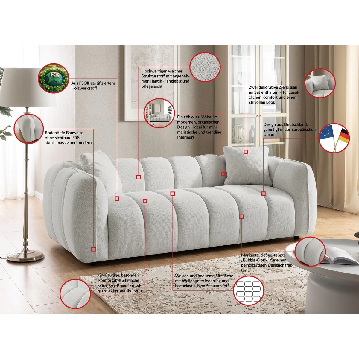 S-Style Möbel Polstergarnitur Nubira, modernes Design, Bubble-Optik, pflegeleichter Strukturstoff 5