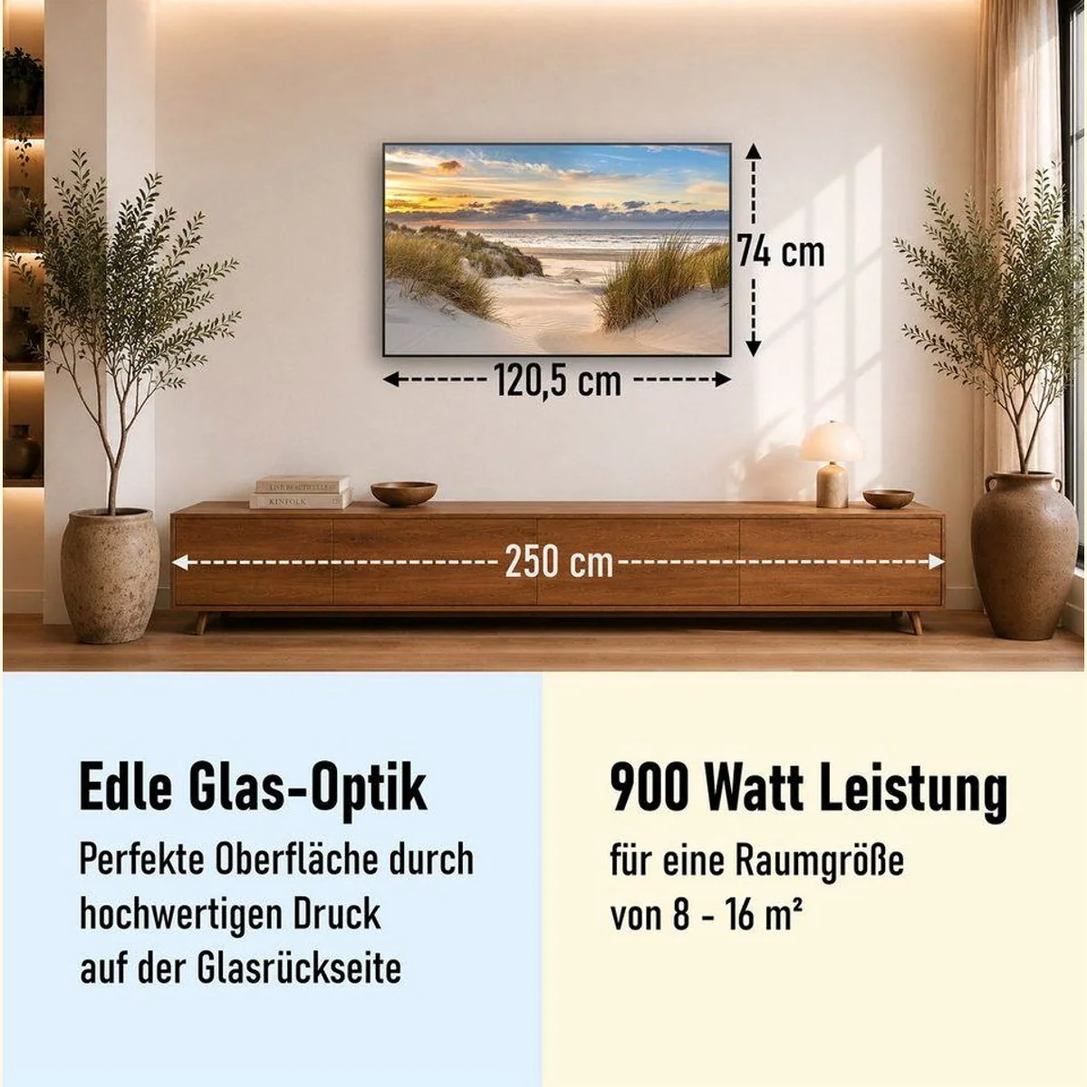 STEINFELD Heizsysteme Infrarotheizung Glas-Bild 900W, elegantes Design, gleichmäßige Wärme, Made in Germany 2