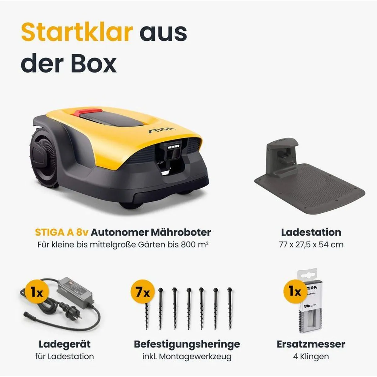 STIGA GARDEN Rasenmähroboter A 8v, für Gärten bis 800 m², App-Steuerung, KI-Navigation 4