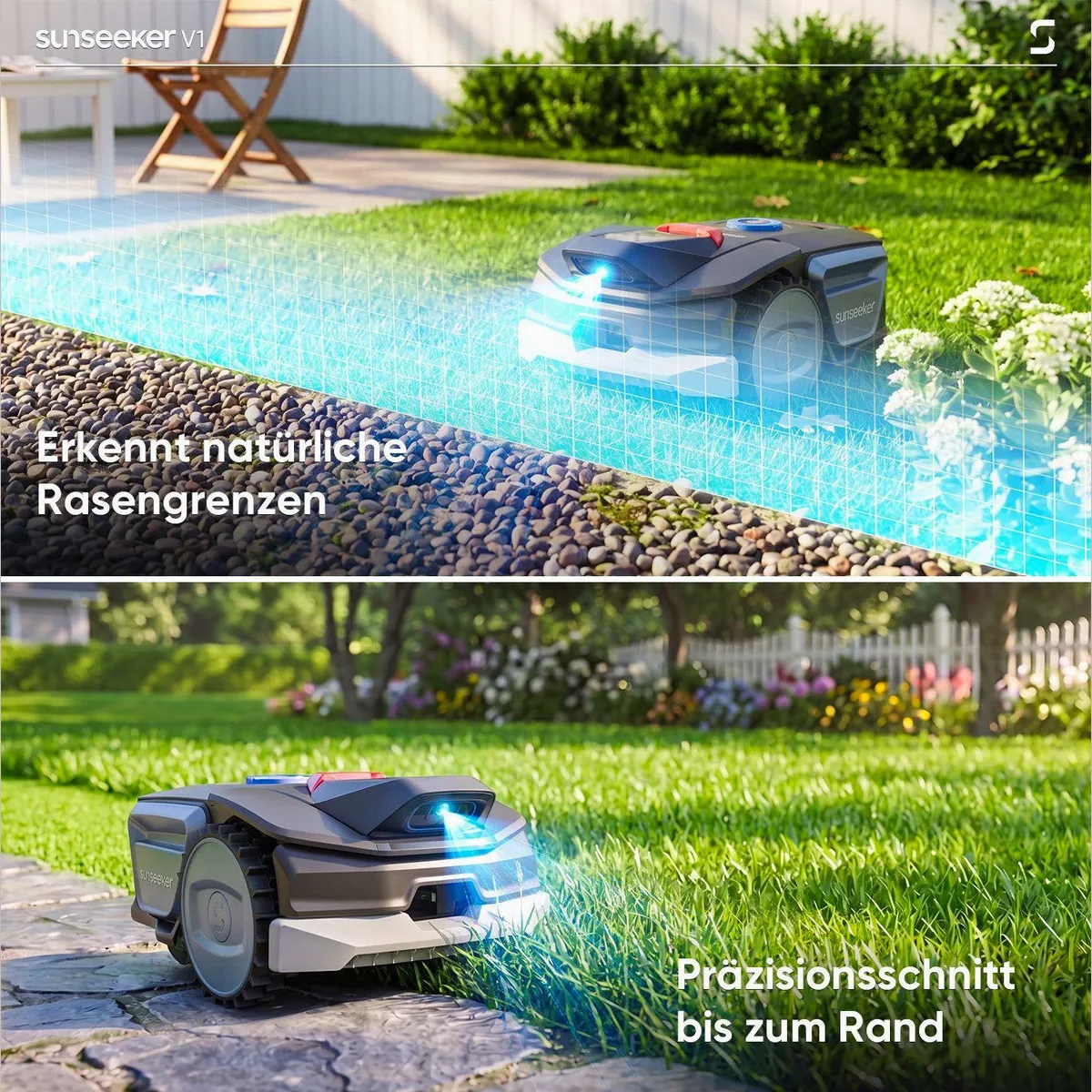 Sunseeker V1 Rasenmähroboter, bis 300 m², App-Steuerung, Vision AI, 55 dB 3