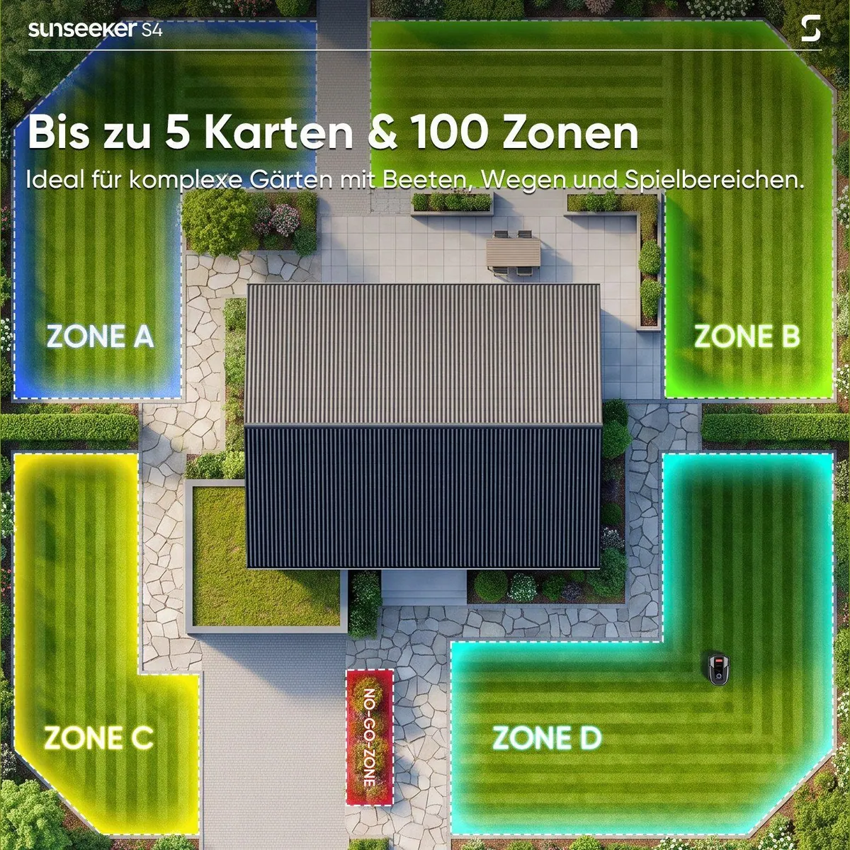 Sunseeker S4 Rasenmähroboter, 1000 m² Rasenfläche, KI Kartierung, App-Steuerung 5