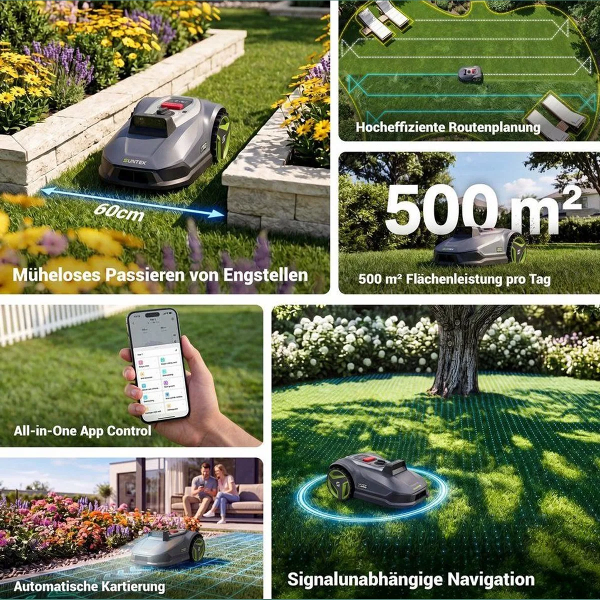 Suntek Mähroboter mit Triple-Kamera-System, kabellos, für bis zu 500 m² Rasenfläche 2