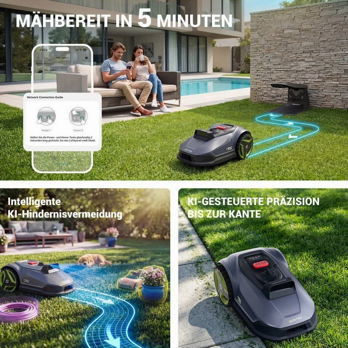 Suntek Mähroboter mit Triple-Kamera-System, kabellos, für bis zu 500 m² Rasenfläche 3