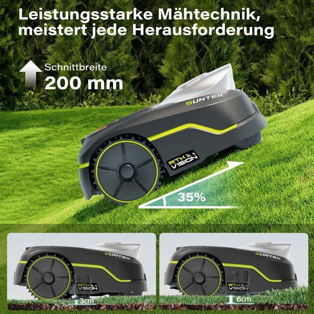 Suntek RTK+Vision+TOF LiDAR Mähroboter, kabellos, KI-Hindernisvermeidung, bis 500 m² 4