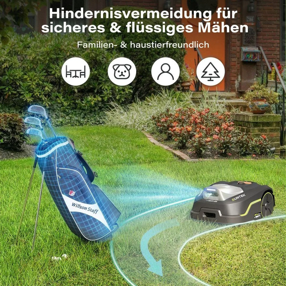 SUNTEK Rasenmähroboter RTK+Vision+TOF LiDAR, kabellos, KI-Hindernisvermeidung, bis 500 m² 3