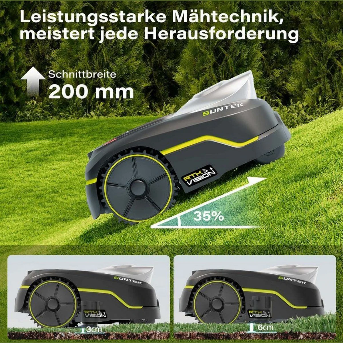SUNTEK Rasenmähroboter RTK+Vision+TOF LiDAR, kabellos, KI-Hindernisvermeidung, bis 500 m² 4