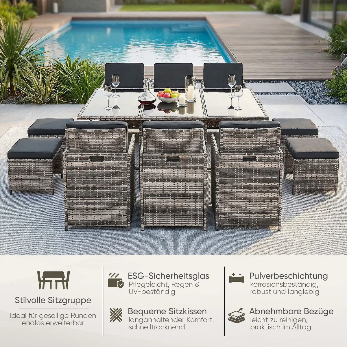 Swing&Harmonie Vegas Garten-Essgruppe, elegantes Design, wetterfest, inklusive Kissen 2