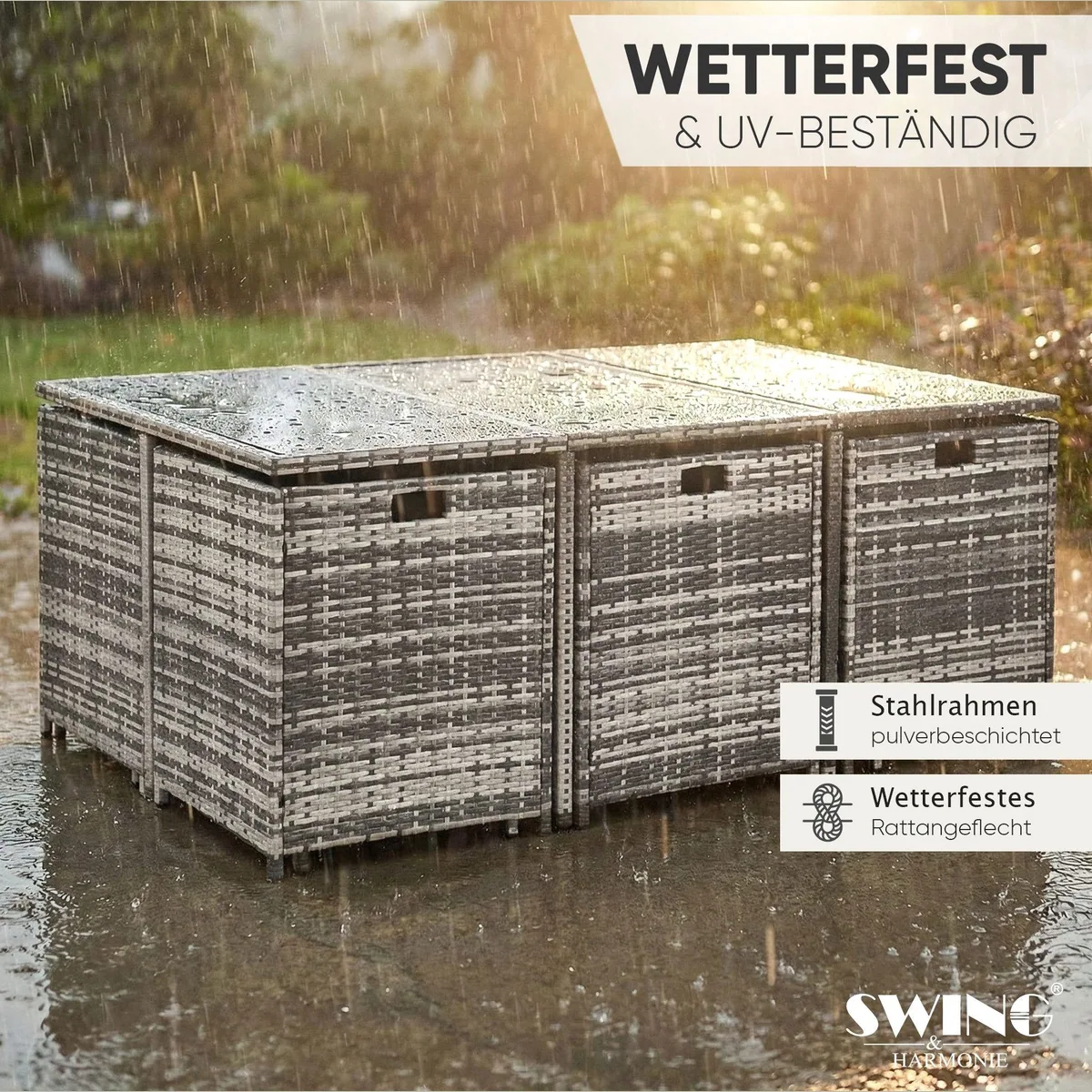 Swing&Harmonie Vegas Garten-Essgruppe, elegantes Design, wetterfest, inklusive Kissen 5