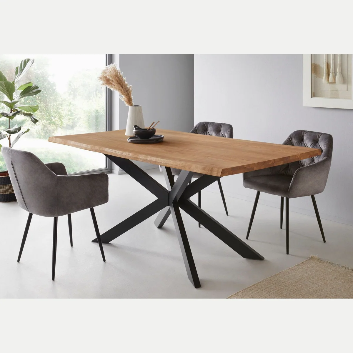 TaBoLe Möbel Nevio Esstisch, Wildeiche Massivholz, Metallgestell Spider 2