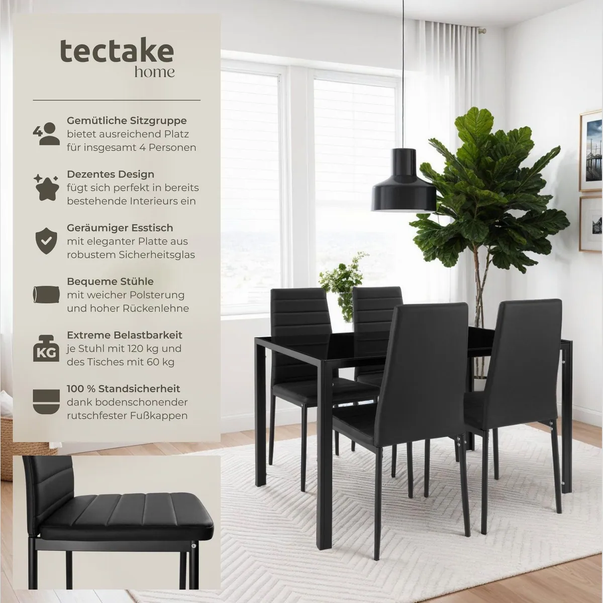 tectake Essgruppe Berlin, elegantes Design, Kunstlederstühle — leicht, stabil, pflegeleicht 2