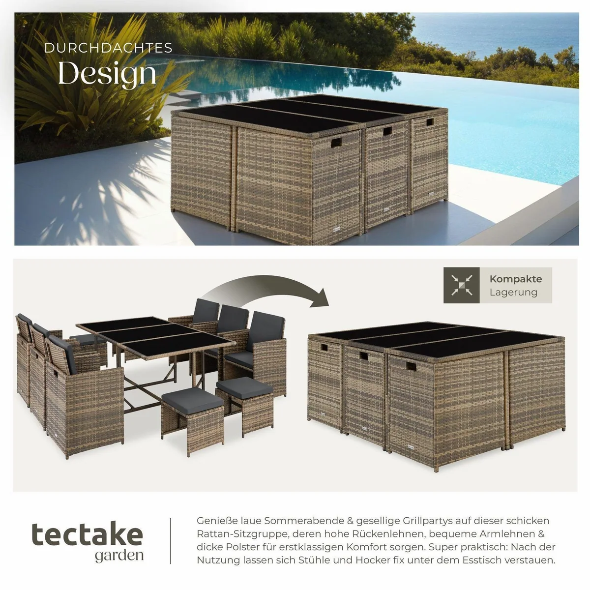 tectake Rattan-Gartenlounge Malaga, für 6-10 Personen, wetterbeständig und pflegeleicht 4