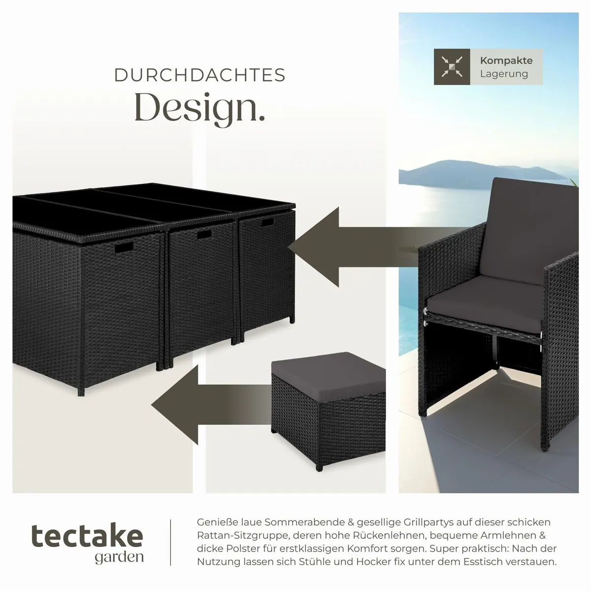 tectake Rattan Sitzgruppe New York, für 6-10 Personen, wetterfest, inkl. 2 Bezugssets 4