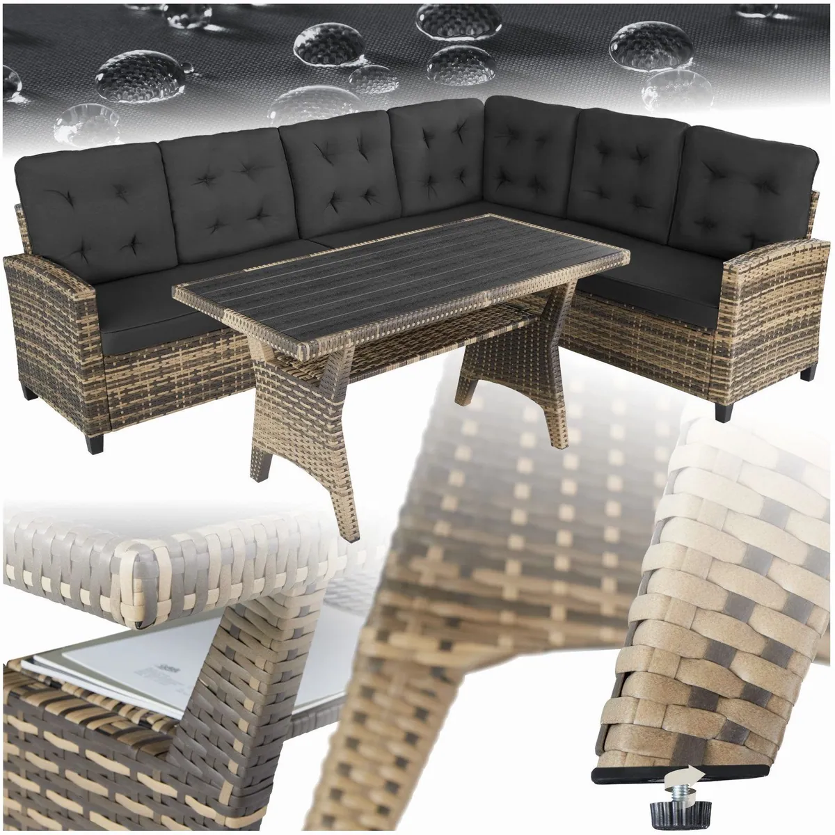 tectake Lounge Catania, 3-teilig, wetterfestes Polyrattan, hohe Sitzkomfort