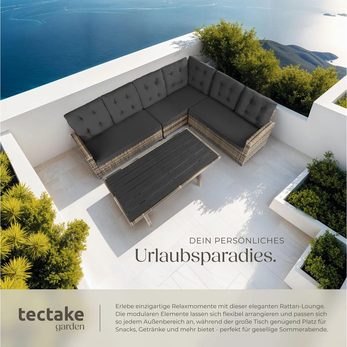 tectake Lounge Catania, 3-teilig, wetterfestes Polyrattan, hohe Sitzkomfort 4
