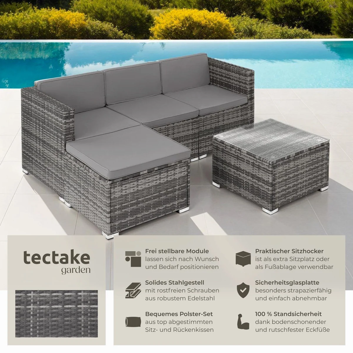 tectake Loungeset Lignano, flexibel kombinierbar, UV-beständiges Geflecht 2