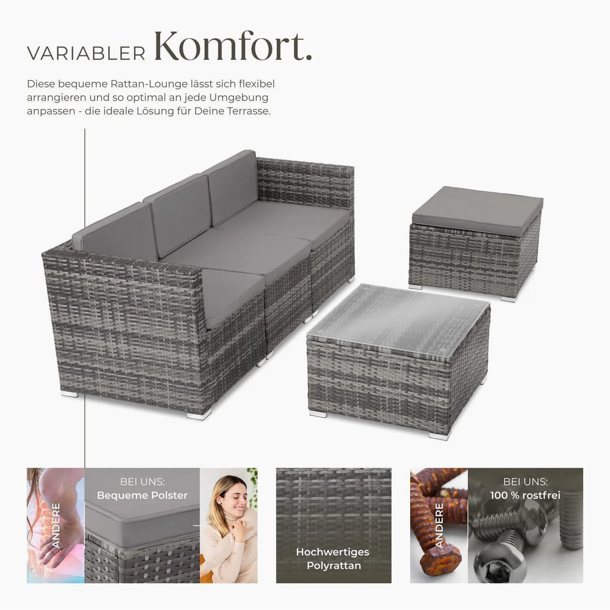 tectake Loungeset Lignano, flexibel kombinierbar, UV-beständiges Geflecht 3