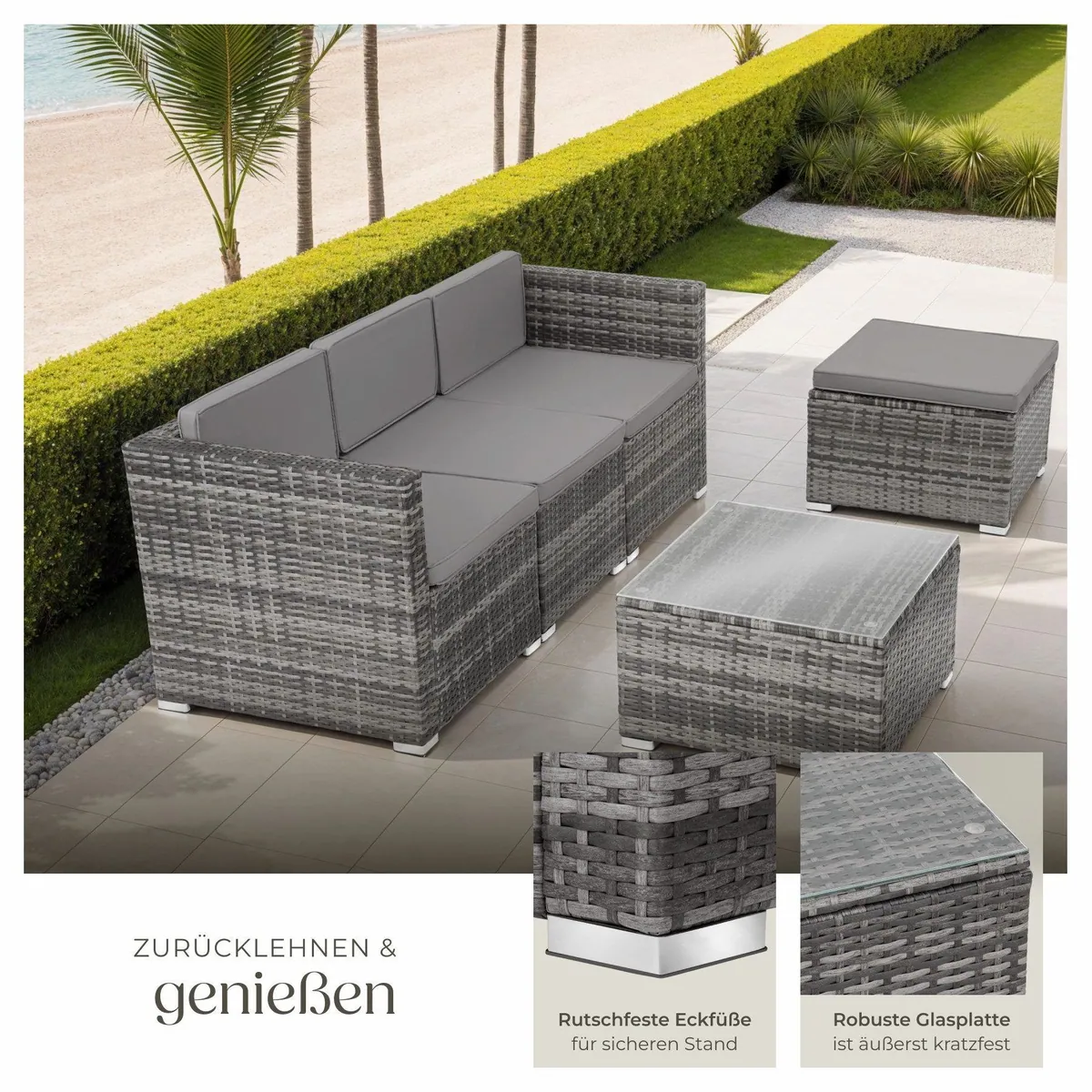 tectake Loungeset Lignano, flexibel kombinierbar, UV-beständiges Geflecht 4