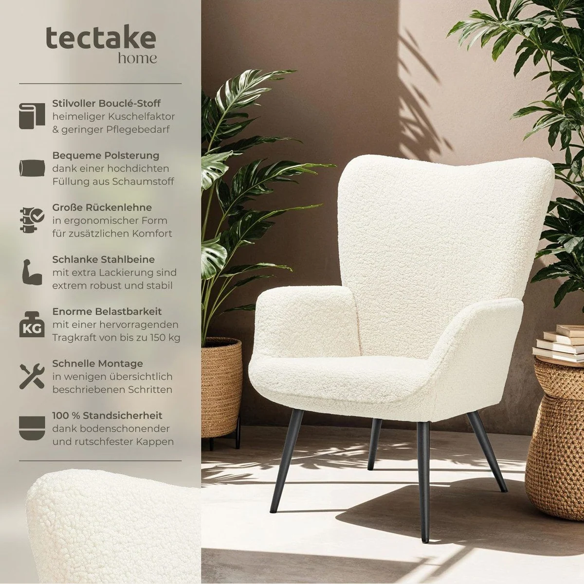 tectake Hygge Relaxsessel, gepolstert, ergonomisch, stilvolles Design — für entspanntes Sitzen 2