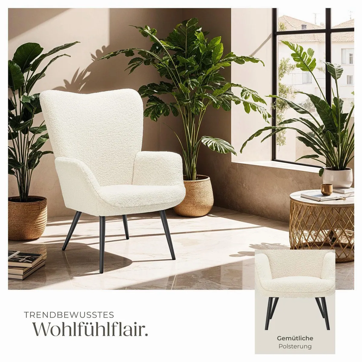 tectake Hygge Relaxsessel, gepolstert, ergonomisch, stilvolles Design — für entspanntes Sitzen 4