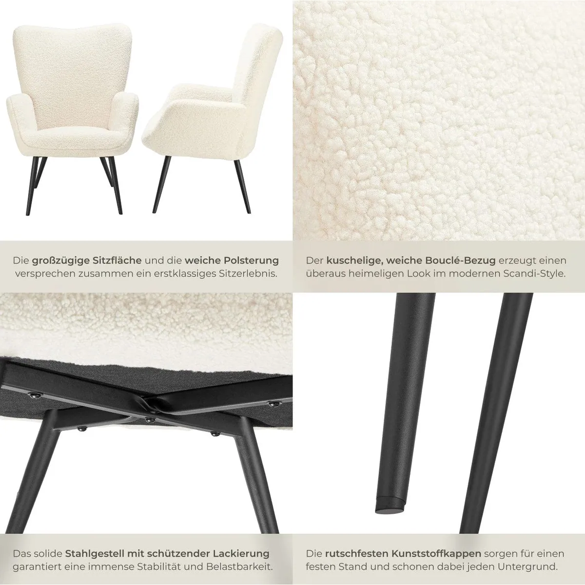 tectake Hygge Relaxsessel, gepolstert, ergonomisch, stilvolles Design — für entspanntes Sitzen 5