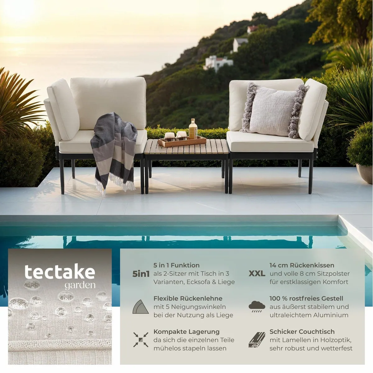 tectake Gartenlounge-Set Magaluf, wetterfest und stapelbar — Flexibilität, Komfort, stilvolles Design 2