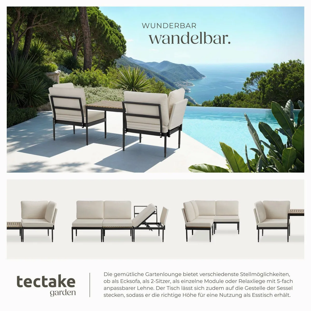 tectake Gartenlounge-Set Magaluf, wetterfest und stapelbar — Flexibilität, Komfort, stilvolles Design 4