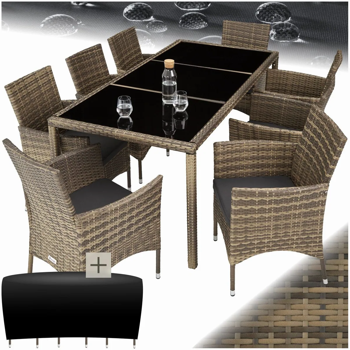 tectake Rattan Sitzgruppe Almansa, 9-tlg., UV-beständig und pflegeleicht