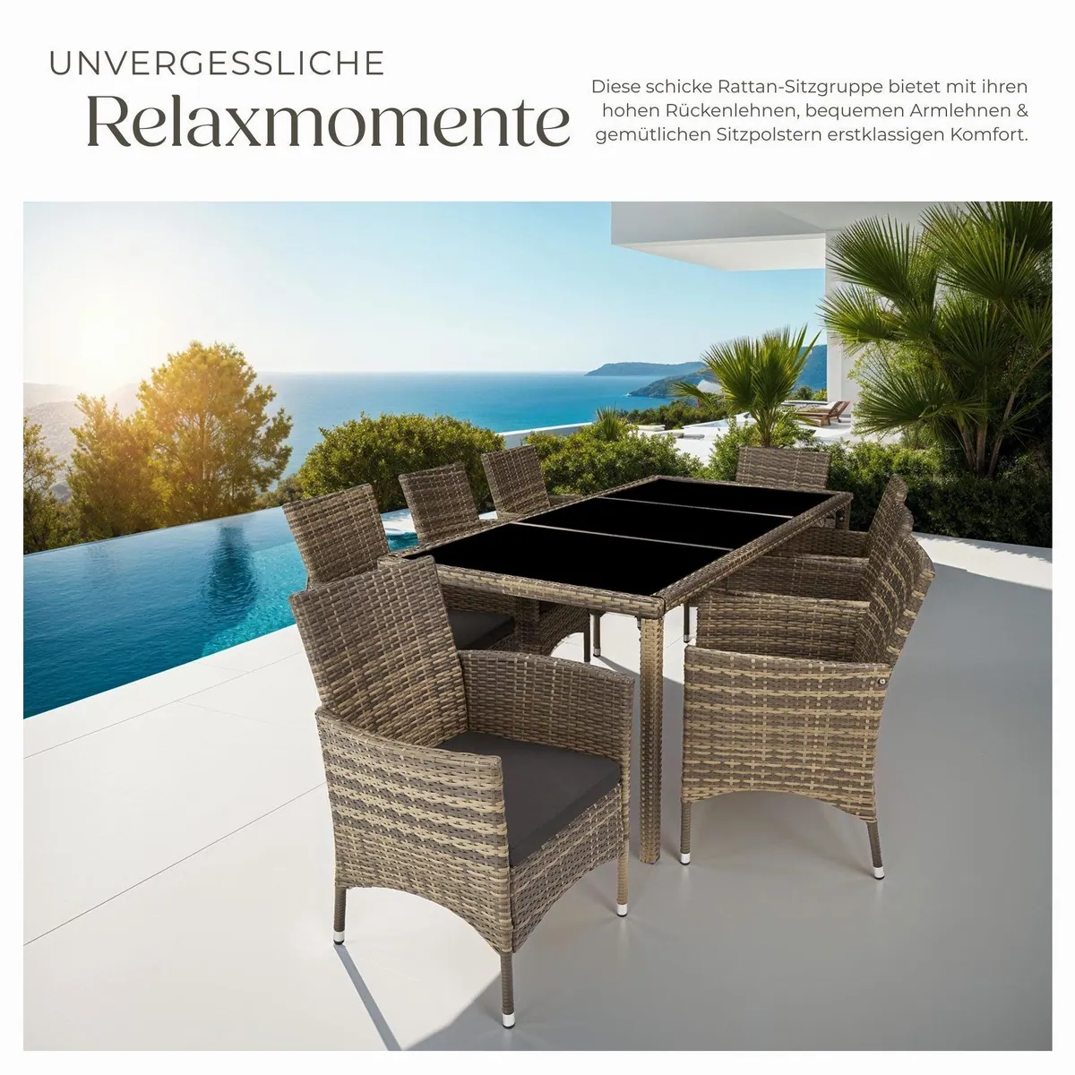 tectake Rattan Sitzgruppe Almansa, 9-tlg., UV-beständig und pflegeleicht 4