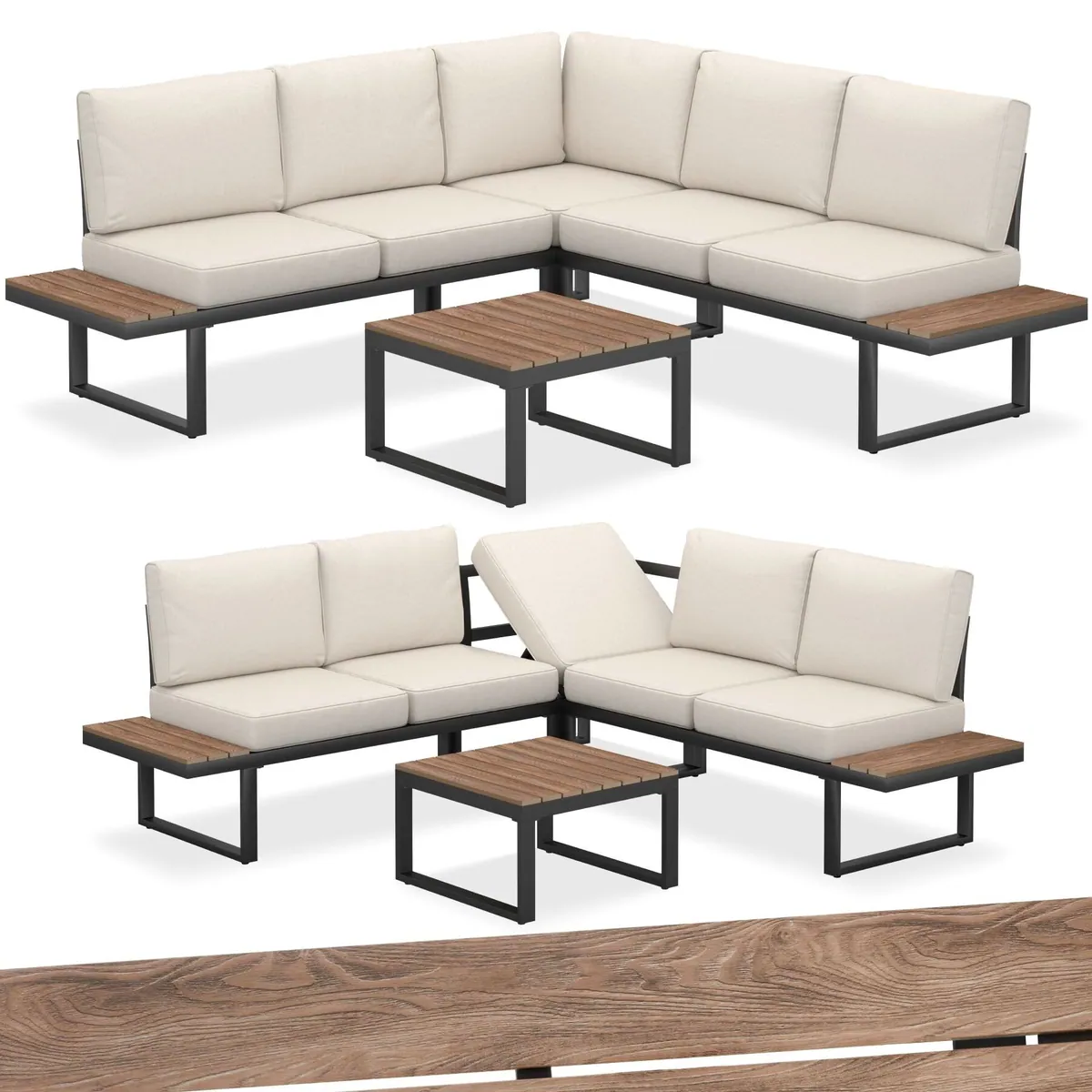 tectake Garten-Lounge-Set Eliar, wetterfest, verstellbare Ecklehne, Aluminium — für stilvolle Entspannung im Freien