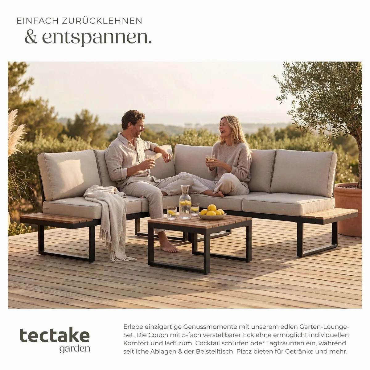 tectake Garten-Lounge-Set Eliar, wetterfest, verstellbare Ecklehne, Aluminium — für stilvolle Entspannung im Freien 4