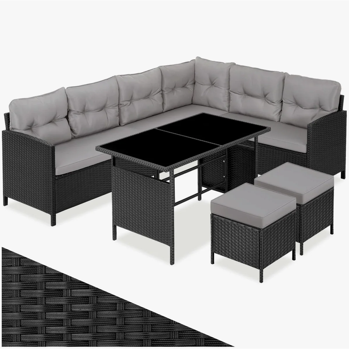 tectake Barletta Gartenlounge-Set, für 6-8 Personen, UV-beständig, inkl. Sicherheitsglas-Tisch